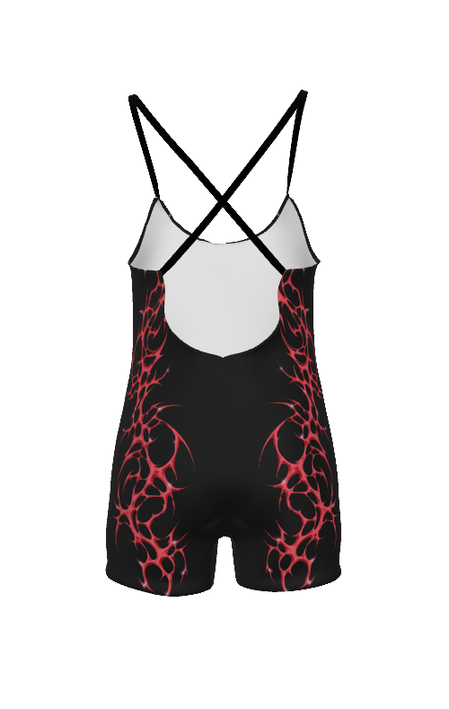 *Red Spiked Heart Flail Romper