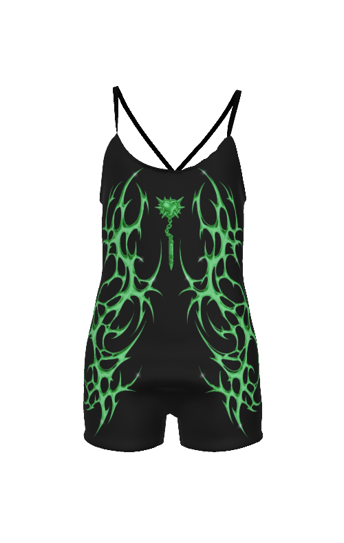 *Green Spiked Heart Flail Romper