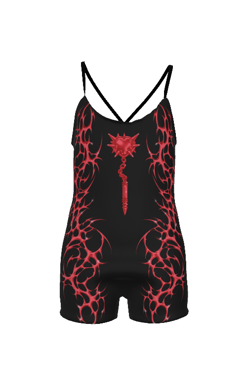 *Red Spiked Heart Flail Romper